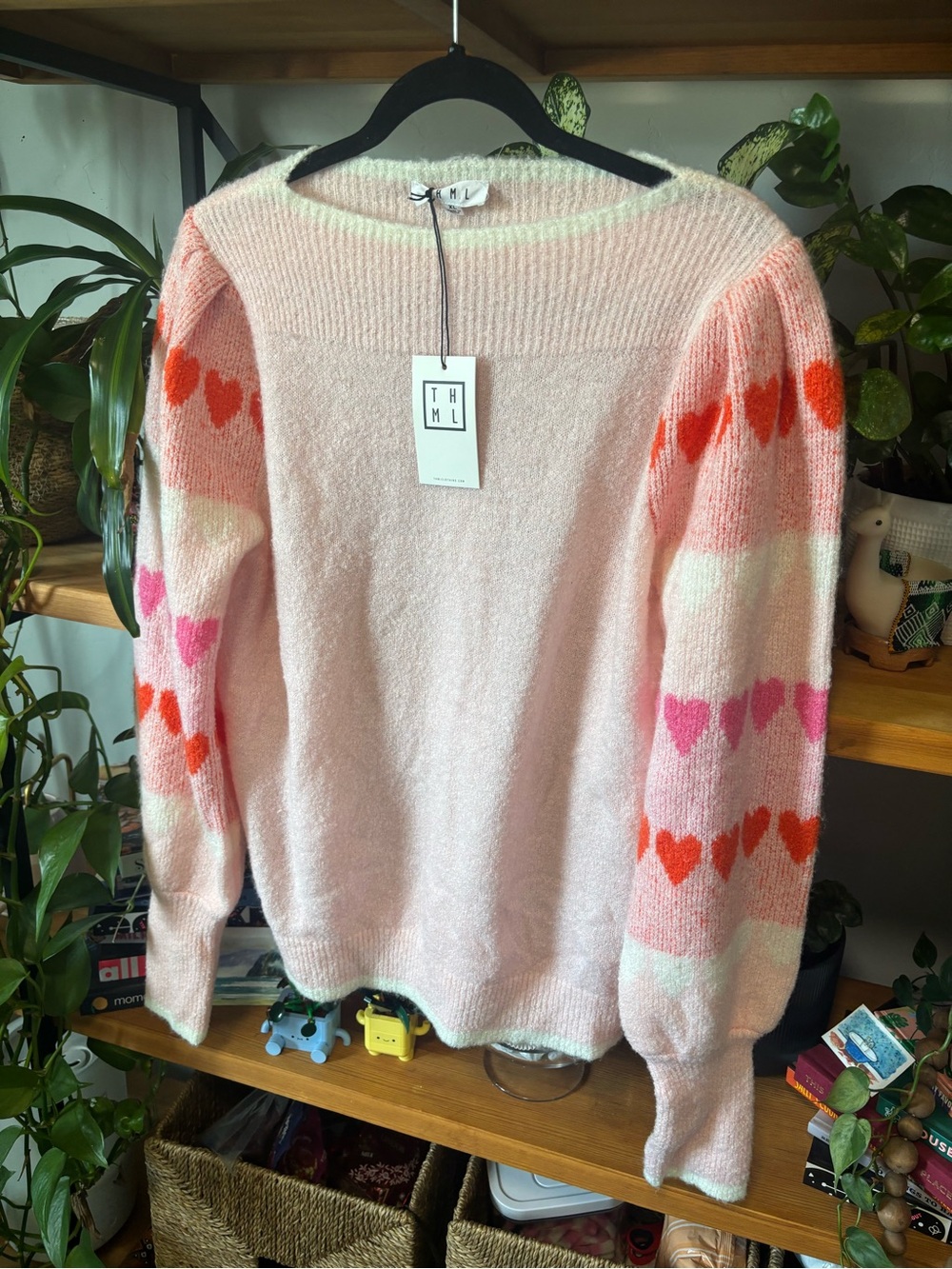 THML Pink Heart-Print Women's Sweater | XL